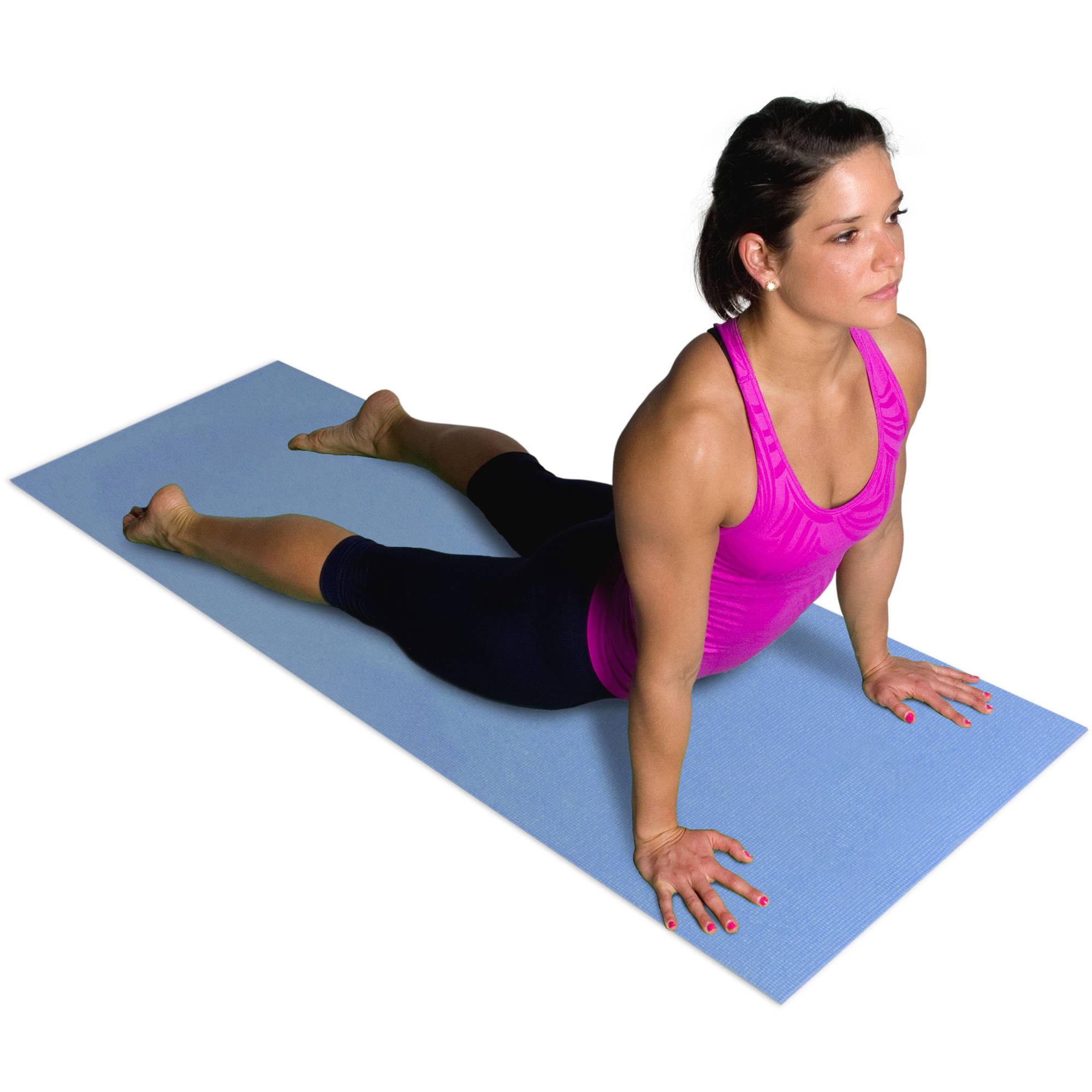A model using the blue yoga mat