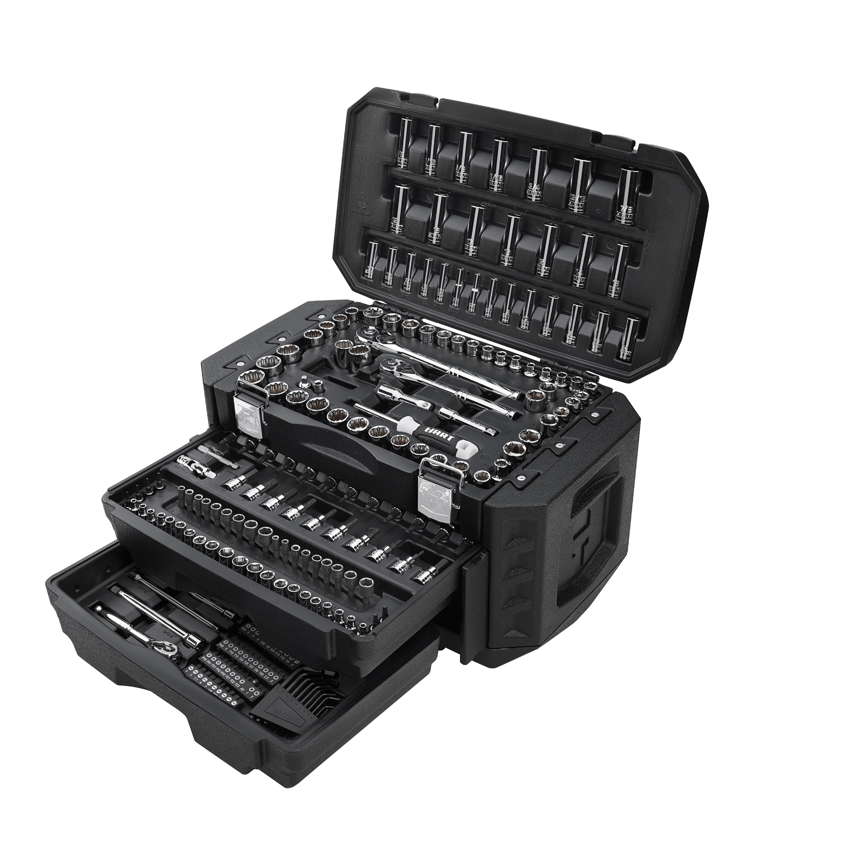 The black toolbox with silver tools
