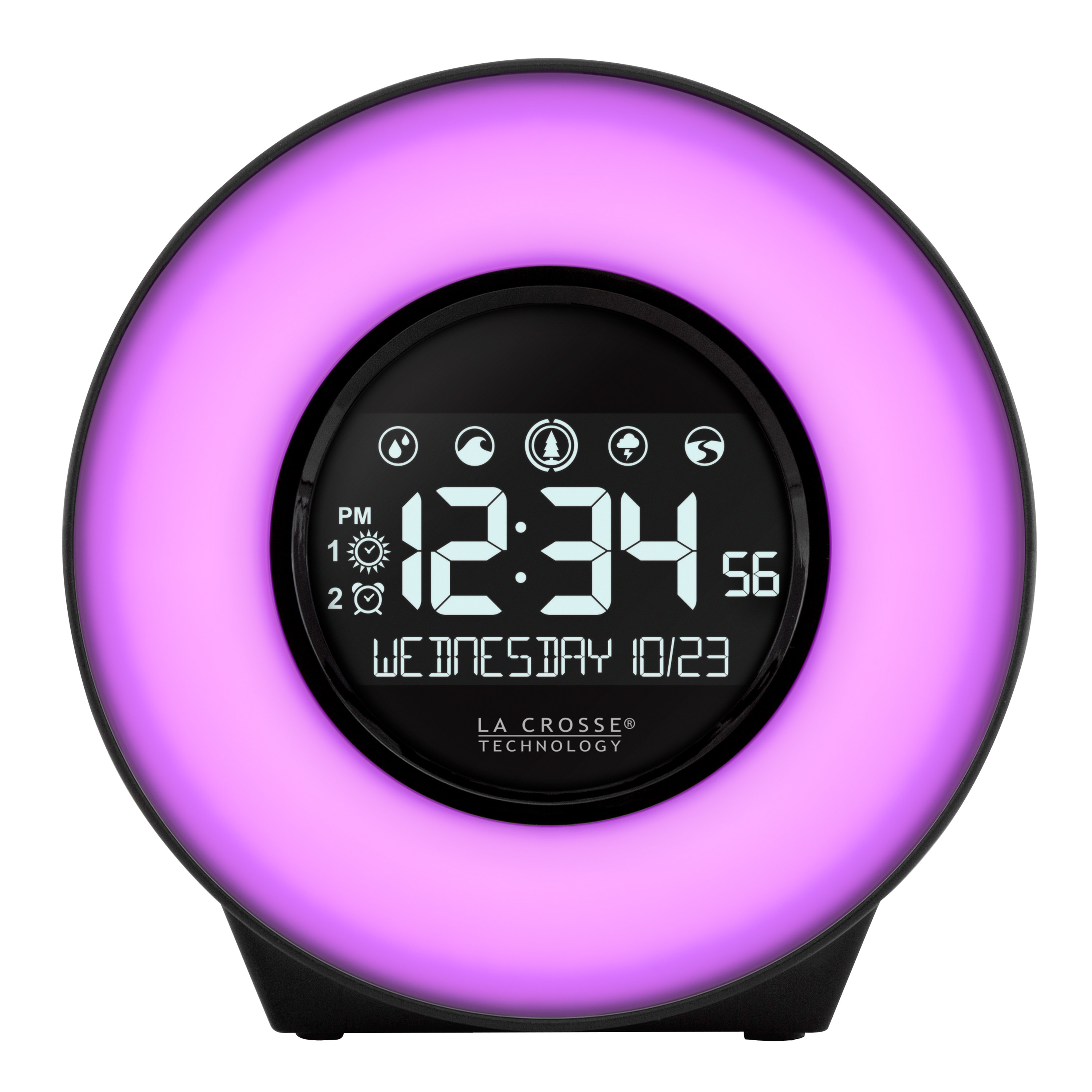 The clock with a purple light 