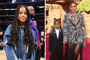 Blue Ivy smiling, and Blue Ivy next to Beyoncé