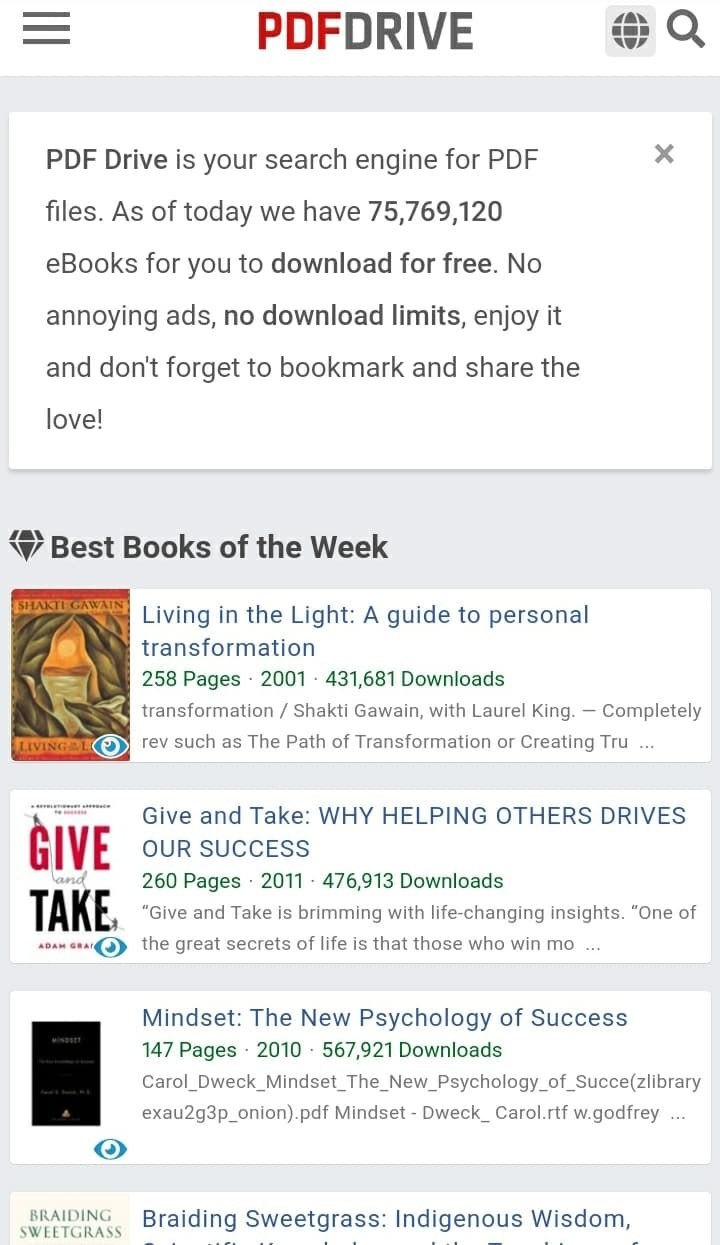 PDFDrive&#x27;s list of &quot;Best Books of the Week&quot; that users can download for free