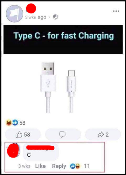 picture reading type c for fast charging and a person actually types C