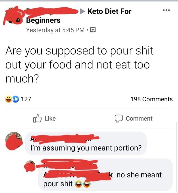 facebook post reading are you supposed to pour shit out your food and not eat too much