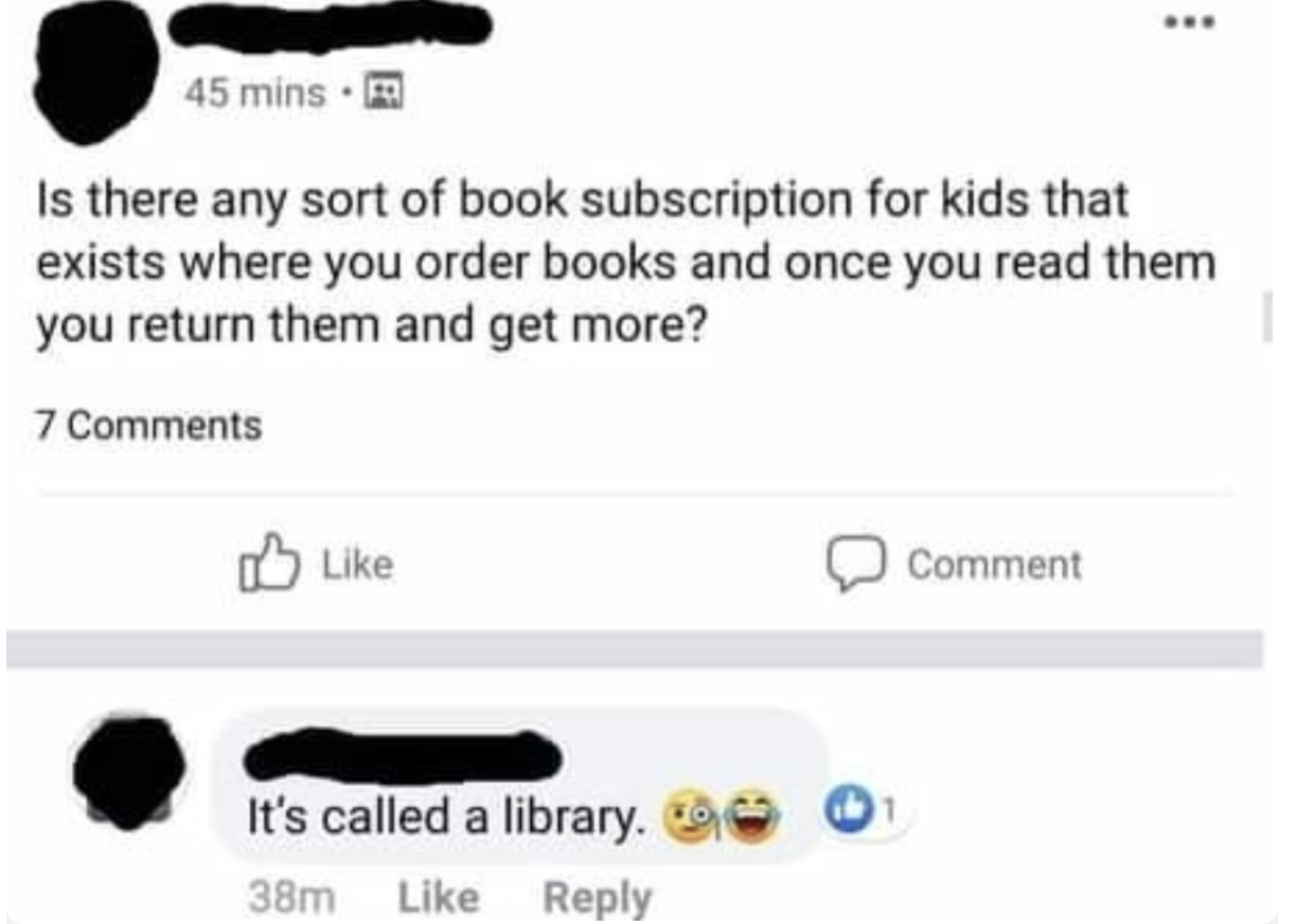 person asking for a subscription service for kids to rent out books