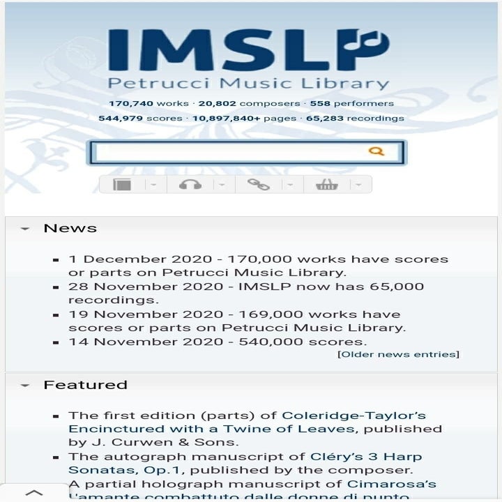 The homepage of "IMSLP Petrucci Music Library"