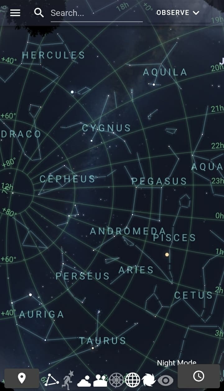 A view of space from Earth showing constellations from Cygnus to Taurus