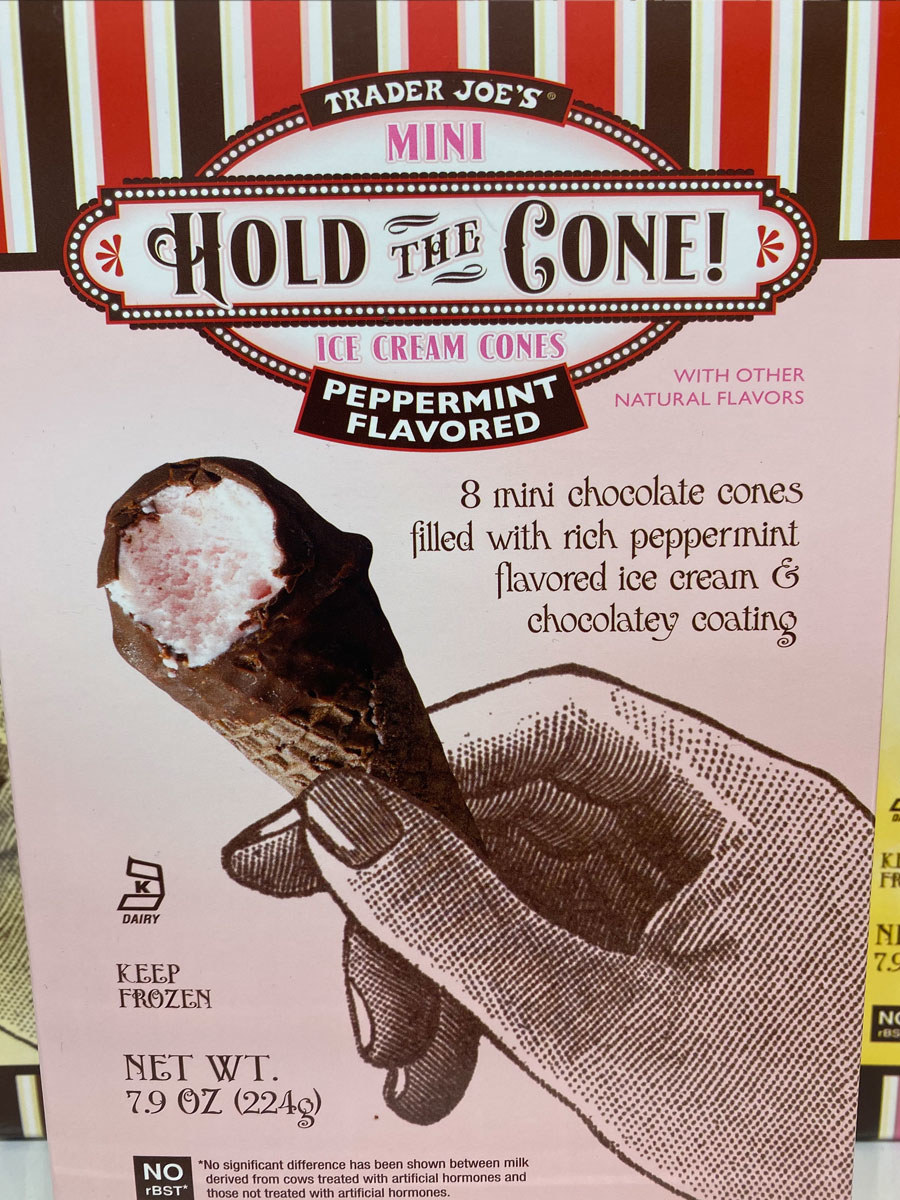 A box of peppermint flavored &quot;Hold the Cones&quot; from Trader Joe&#x27;s.