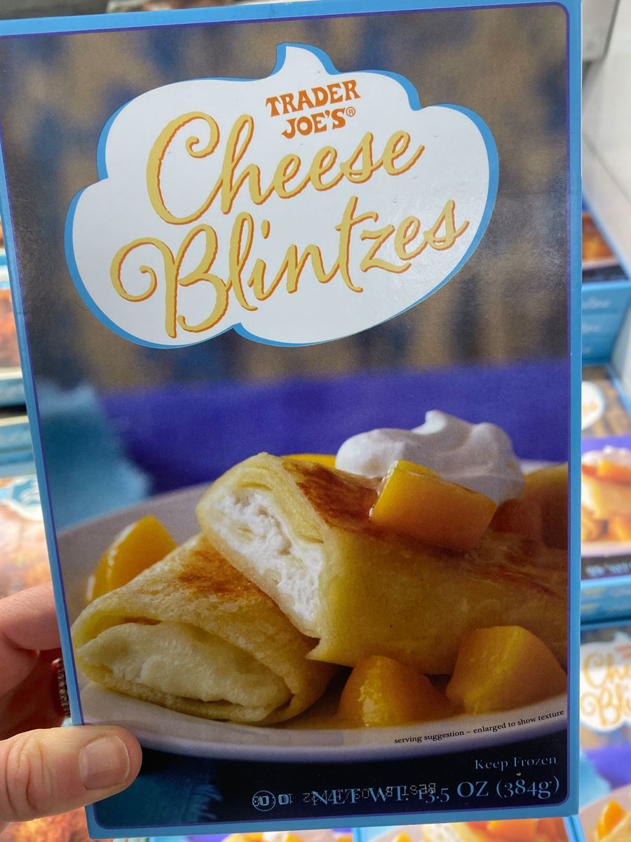 A box of cheese-filled frozen blintzes from Trader Joe&#x27;s.