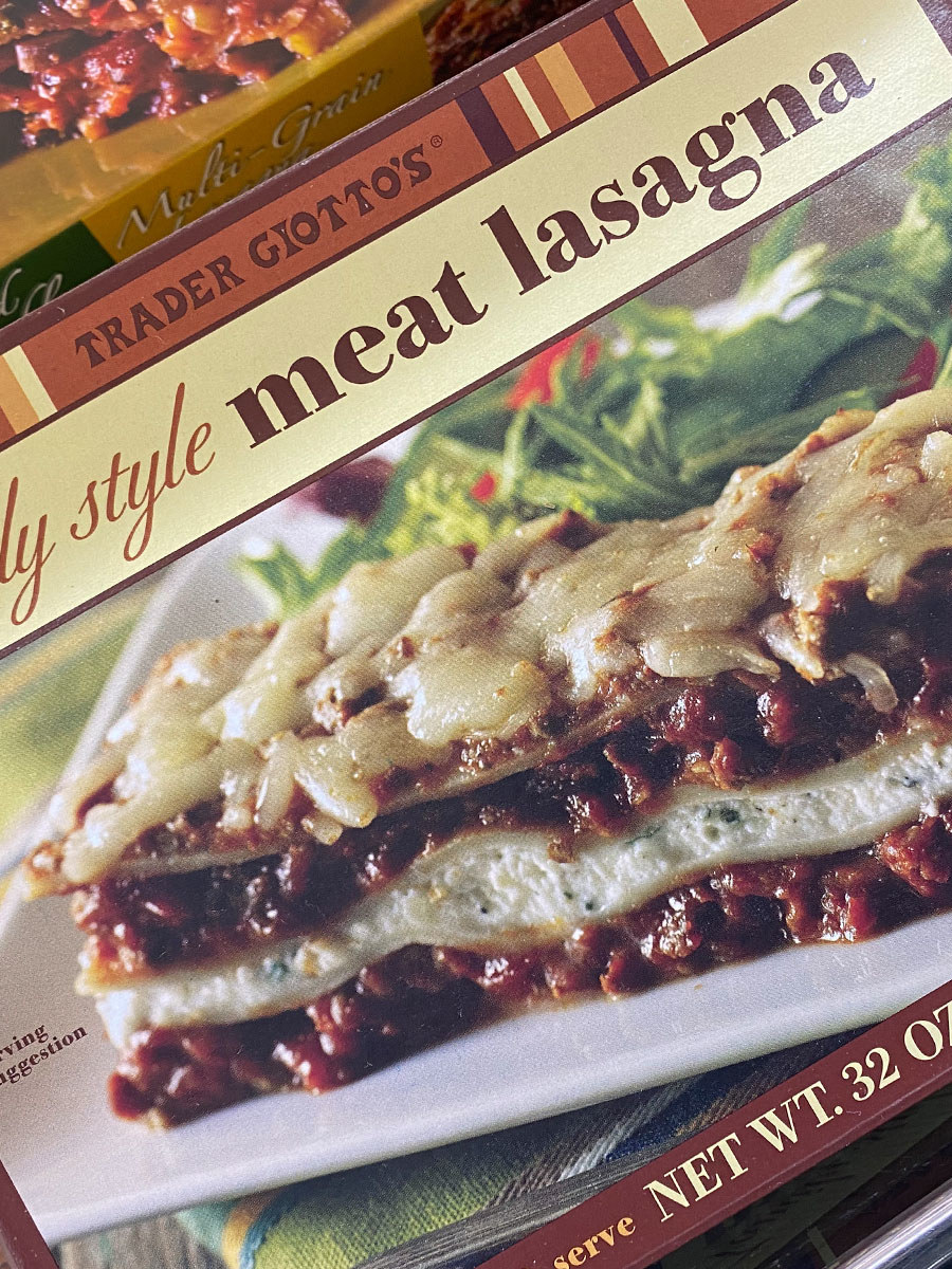 A box of Family-Style Meat Lasagna.