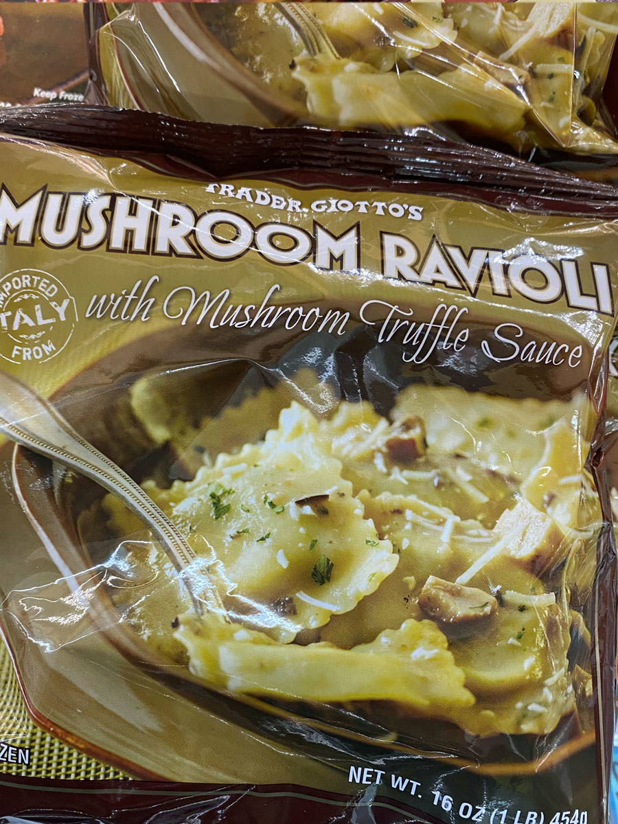 A bag of frozen mushroom ravioli from Trader Joe&#x27;s.