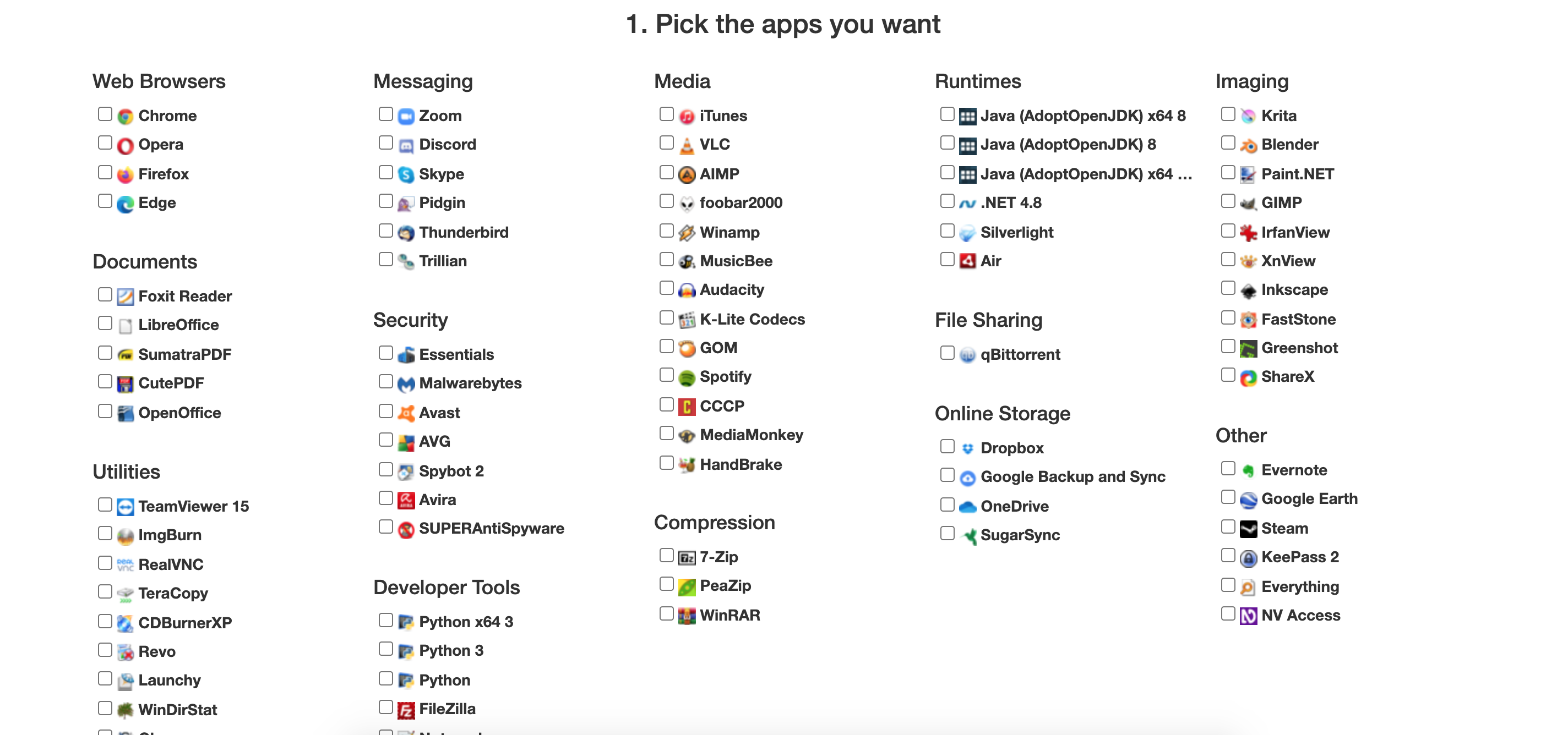 A list of apps and software that you can download in one go using &quot;Ninite&quot;