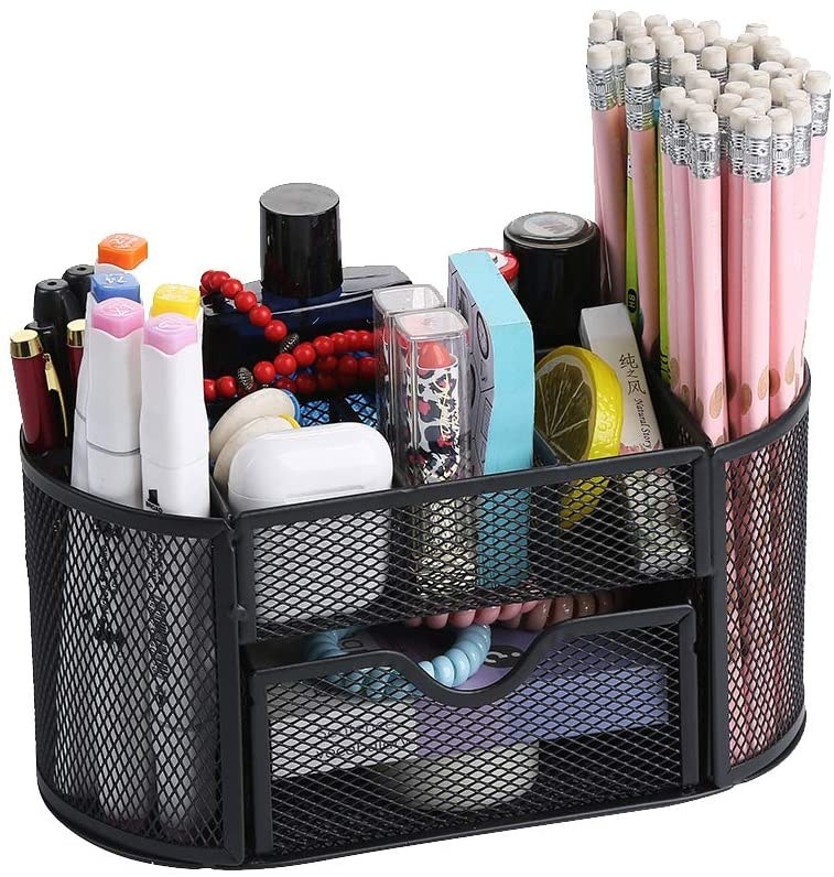 the mesh desk organizer with pens and pencils