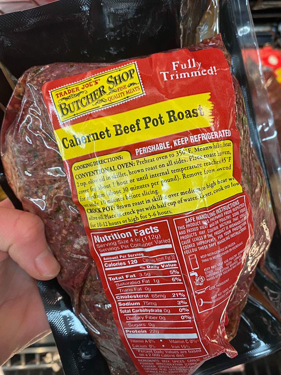 A Cabernet beef pot roast in its packaging from Trader Joe&#x27;s.