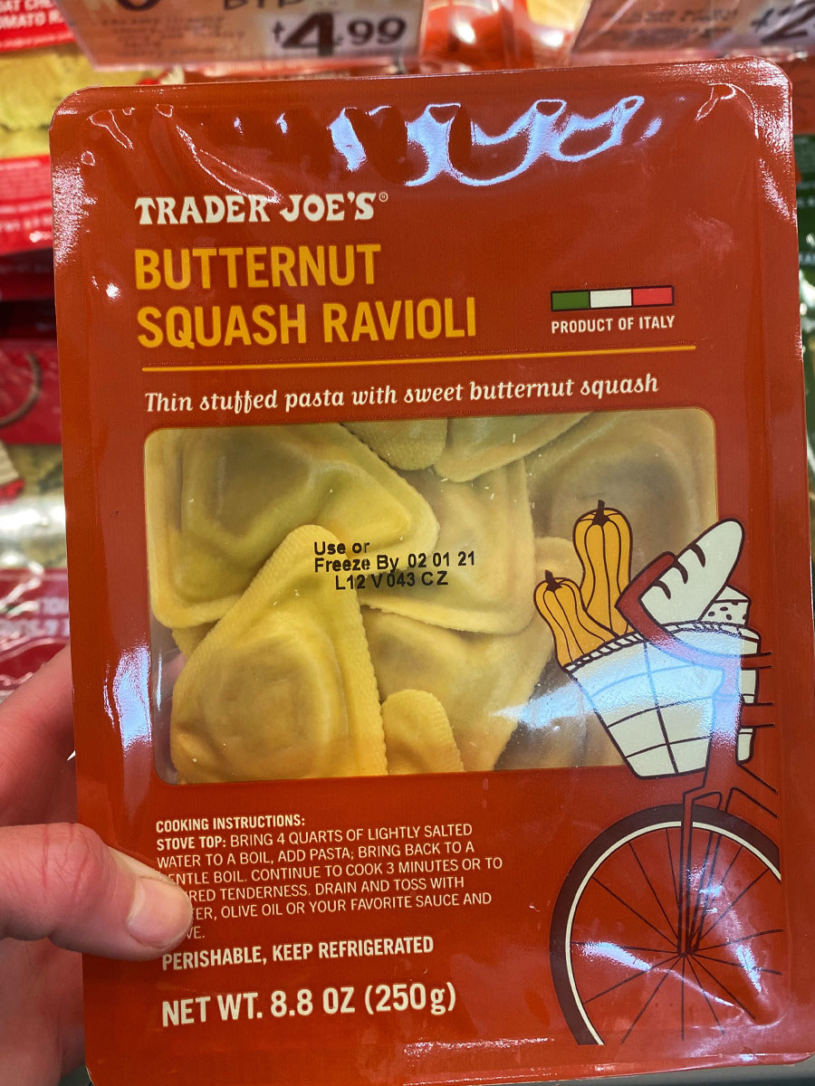 Packaged butternut squash ravioli from Trader Joe&#x27;s.