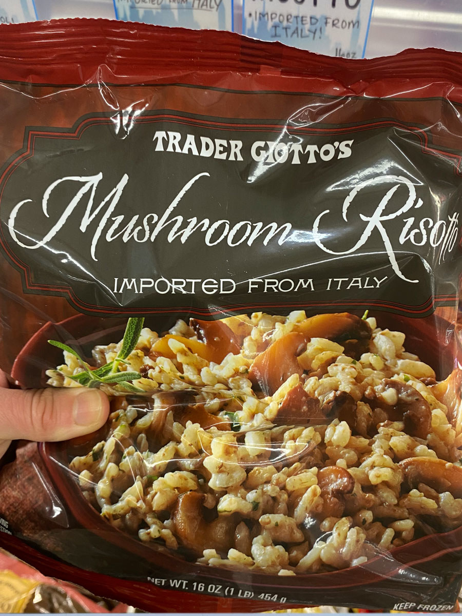 A bag of frozen mushroom risotto from Trader Joe&#x27;s.