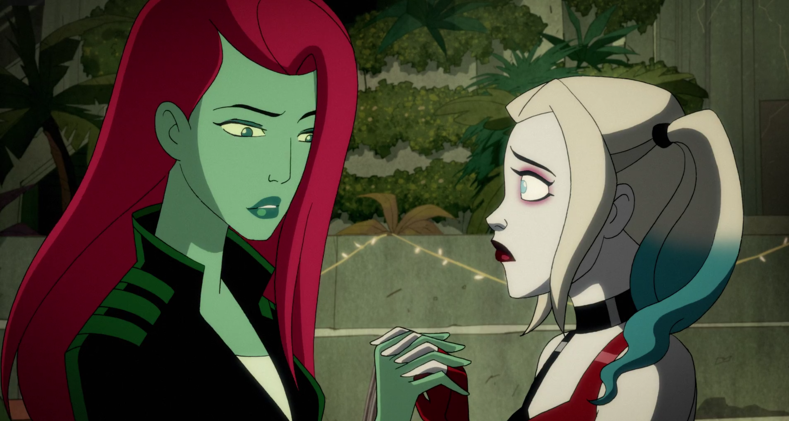 Poison Ivy and Harley Quinn holding hands