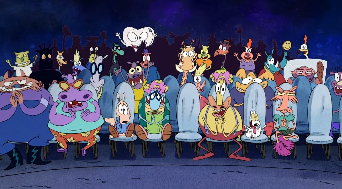 Rocko and his friends enjoying a reboot of Rocko&#x27;s favorite &#x27;90s cartoon
