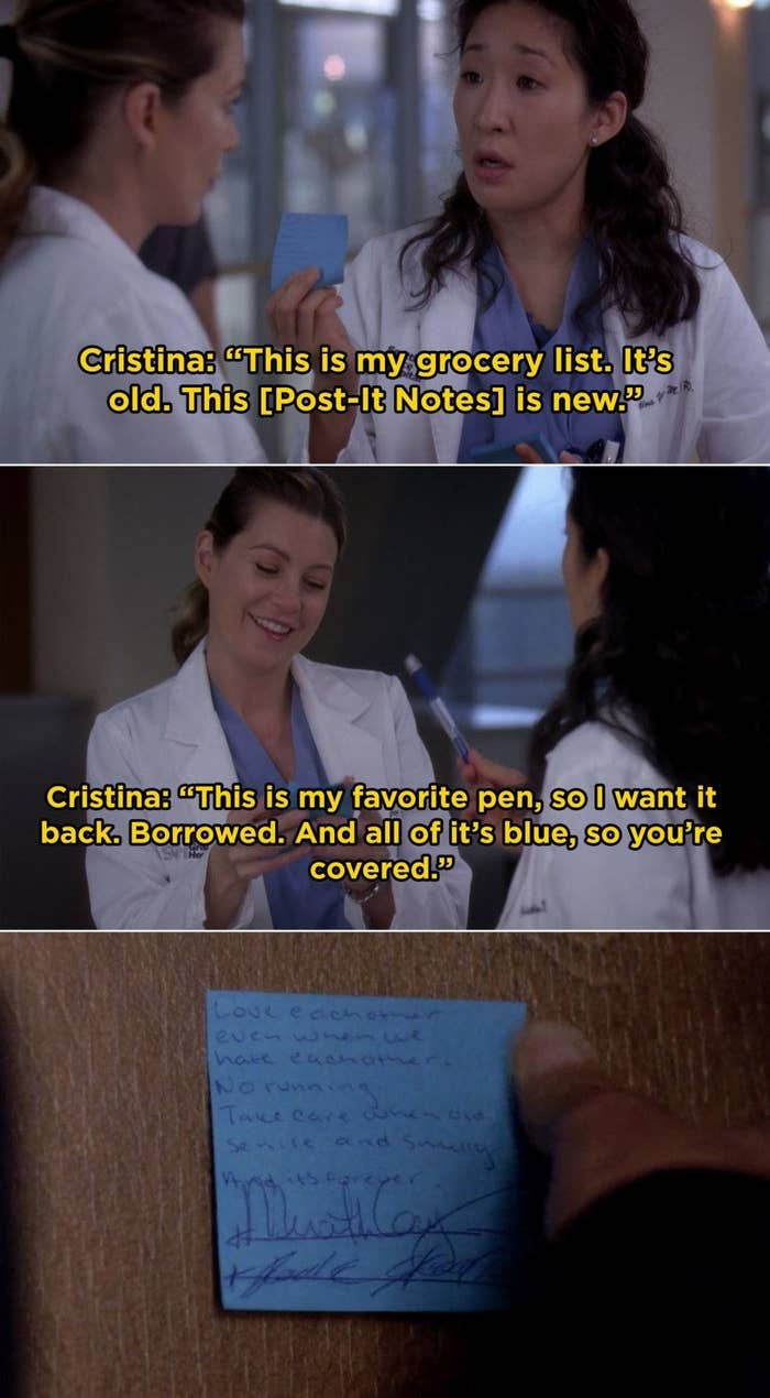 Cristina giving Meredith her &quot;something old, new, borrowed, blue&quot; for her wedding.