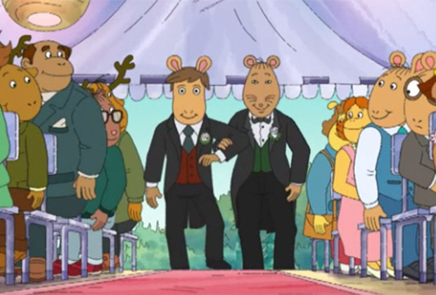 Mr. Ratburn and his husband walking down the aisle 