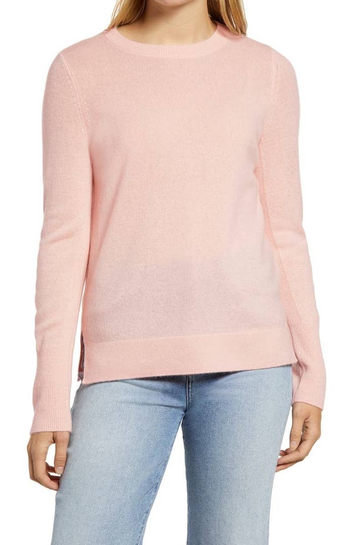 Model wearing the baby pink version
