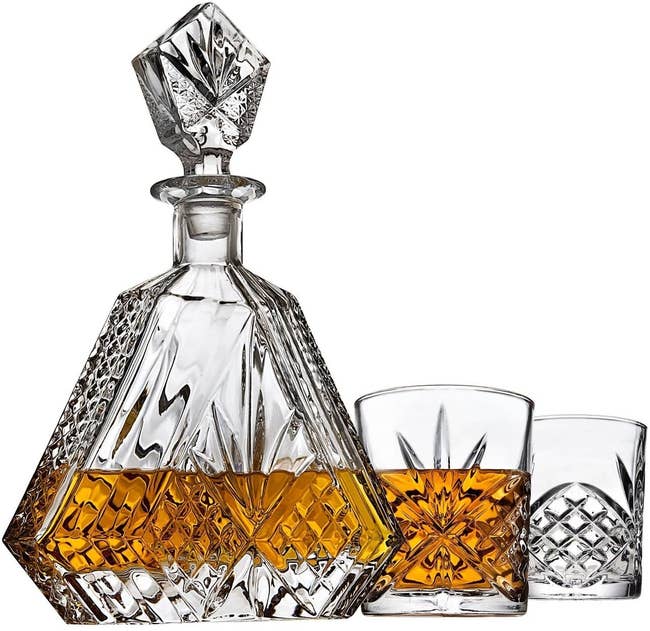 hexagon-shape decanter and matching glasses
