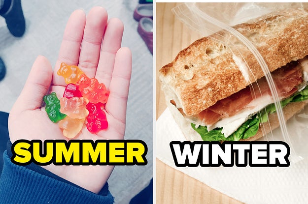 a hand holding gummy bears next to a ham sandwich in a baggie
