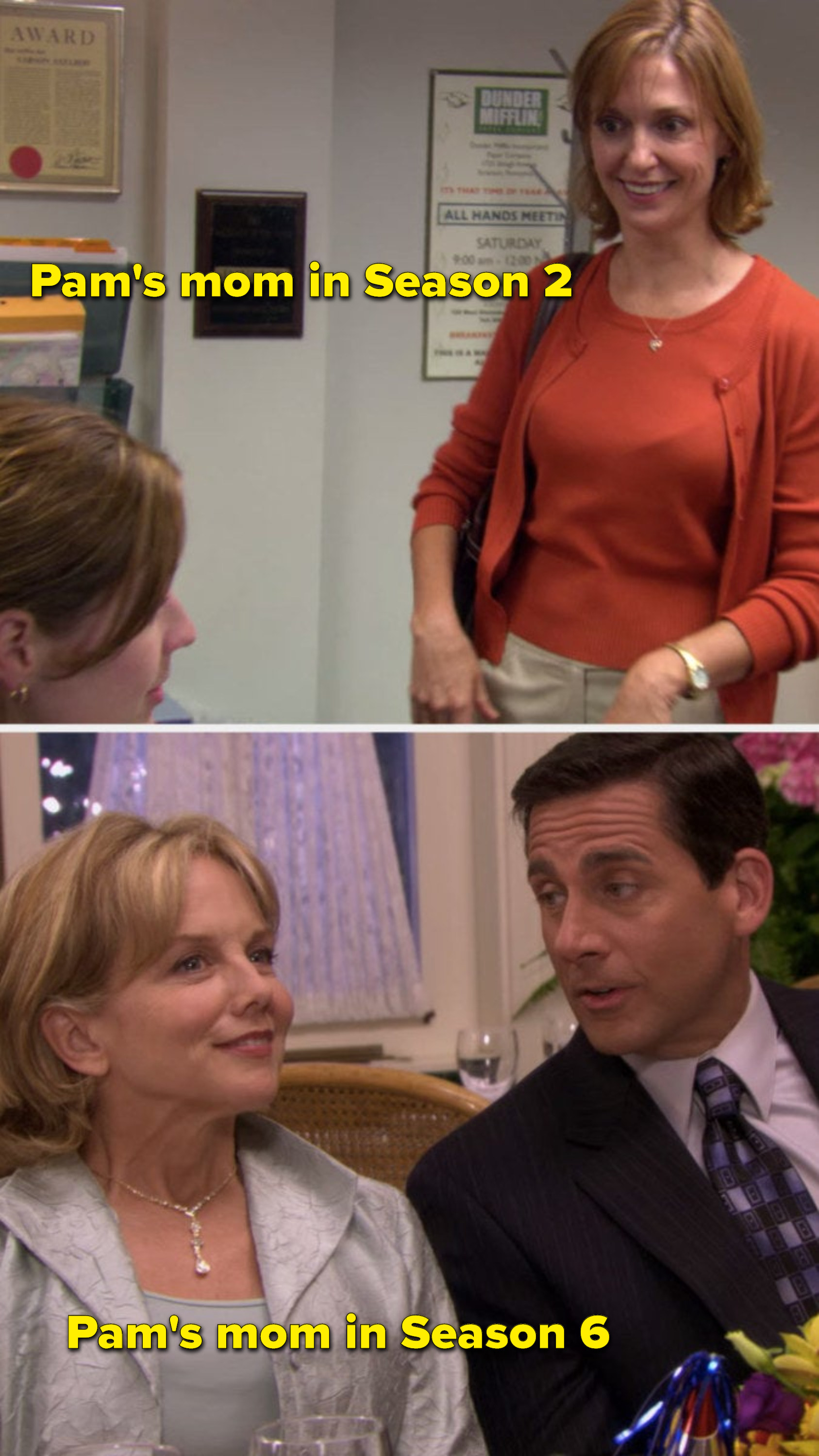 Pam&#x27;s mom in Season 2 and an entirely different actor playing Pam&#x27;s mom in Season 6