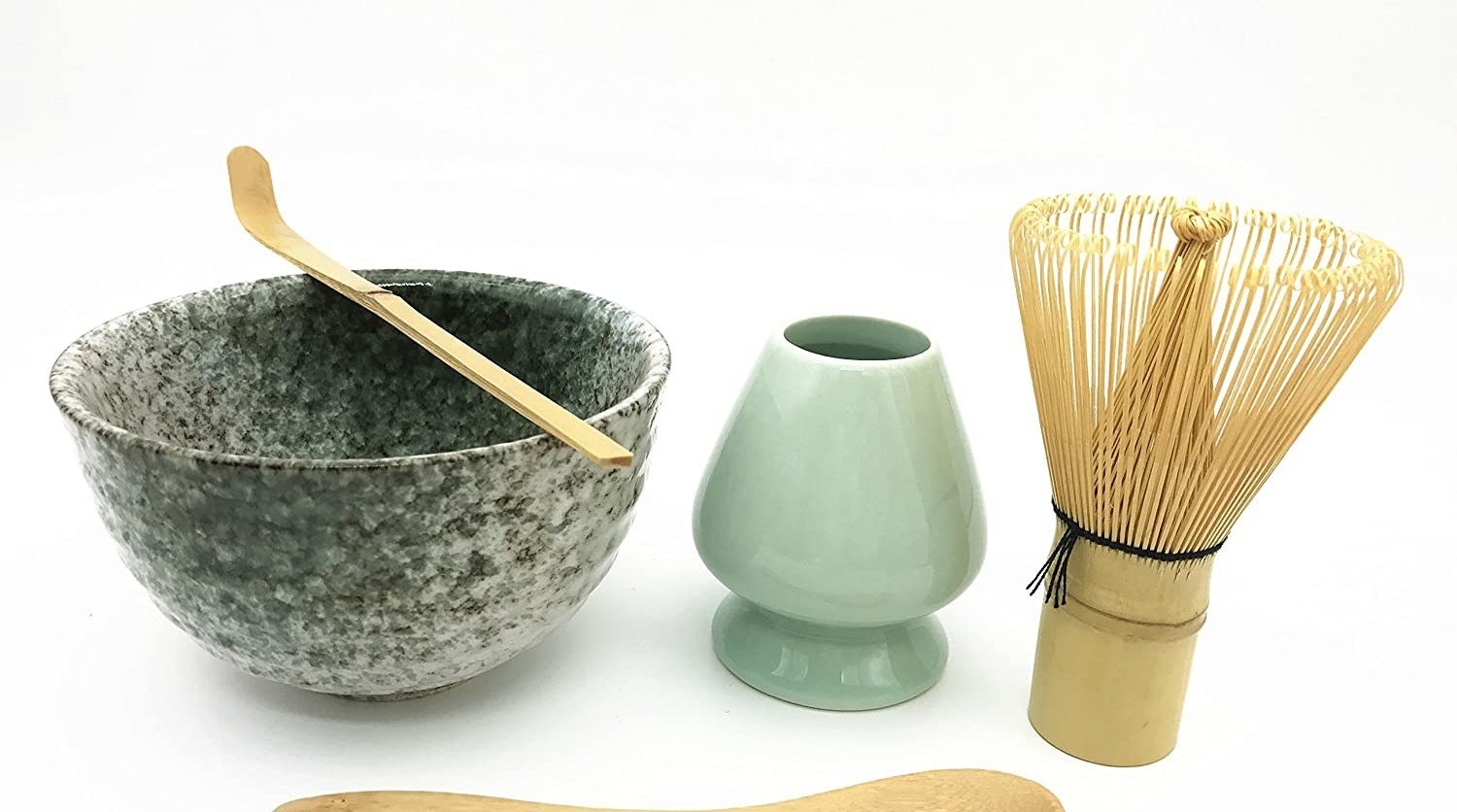 The matcha set which comes with ceramic and bamboo utensils