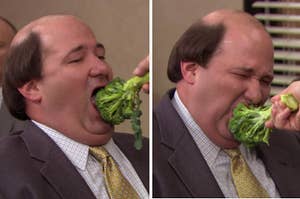 Kevin from the office being forced to eat broccoli