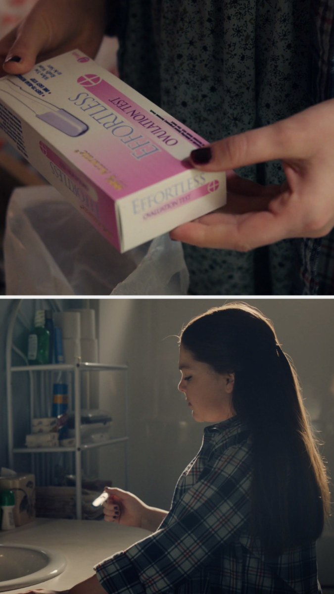 Teen Kate in the show This is Us takes a pregnancy test, but the box shows it as an ovulation test kit.