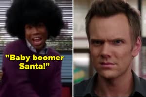 Joel McHale as Jeff Winger and Donald Glover as Troy Barnes in the show "Community."