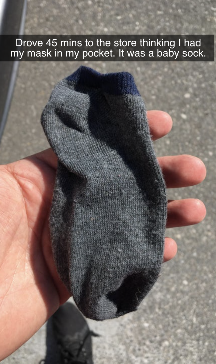 person who thought they had a mask for a store but it&#x27;s a baby sock