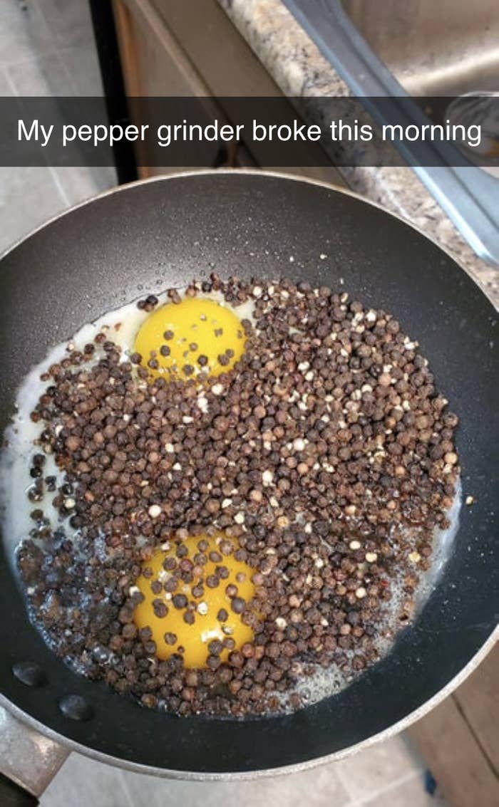 eggs full of peppercorns because their shaker broke