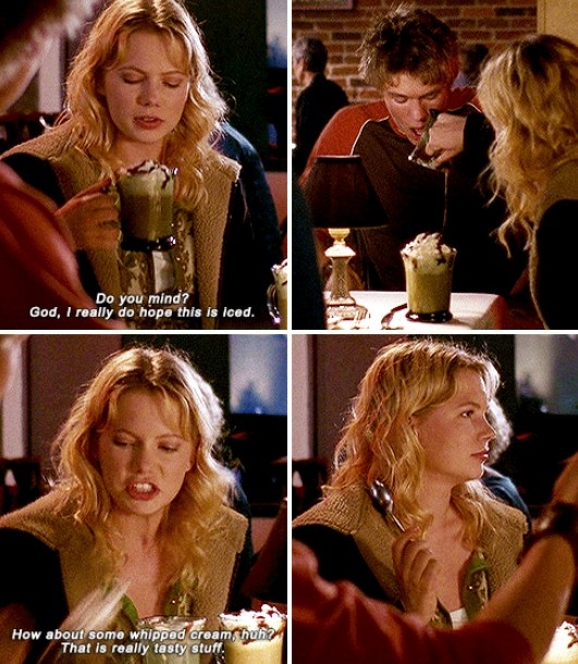 Jen dumping a drink on Charlie