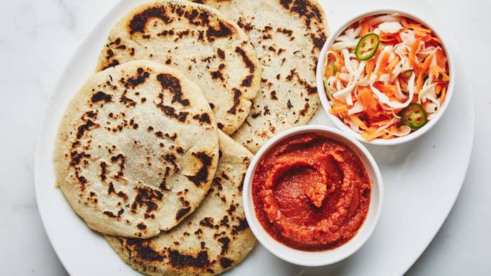 A plate of pupusas from El Salvador.
