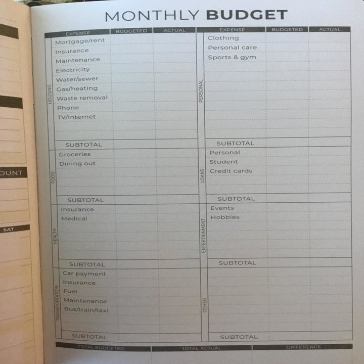 reviewer image of the clever fox budget planner open to a page on monthly budgets