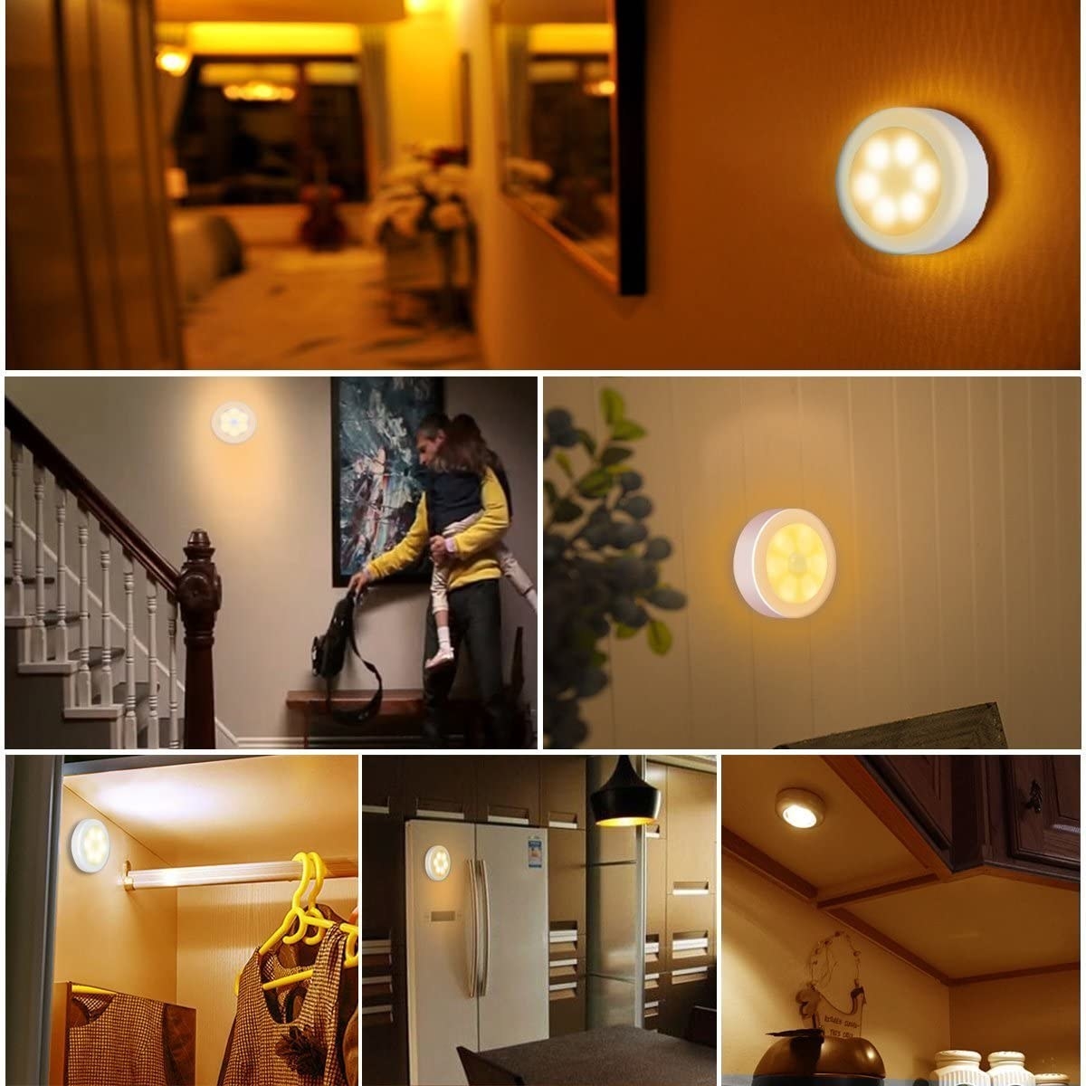 the motion light in various areas including staircase, closet, and wall