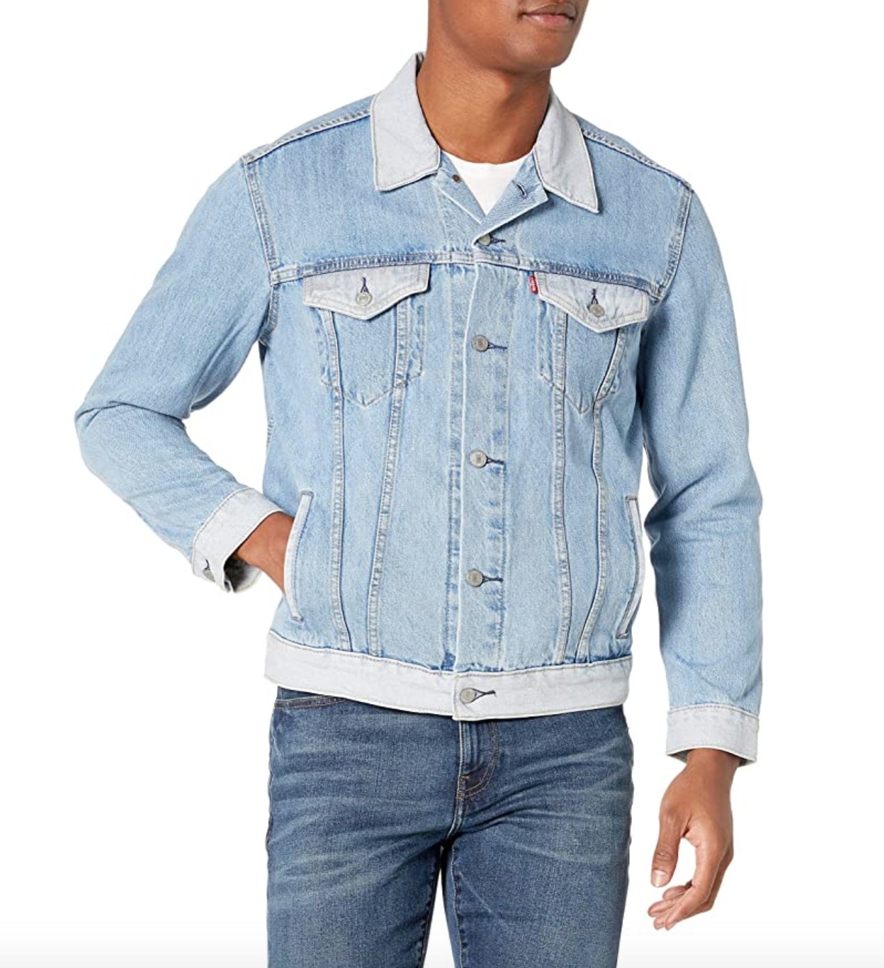 The Levi's denim jacket in faded light blue color