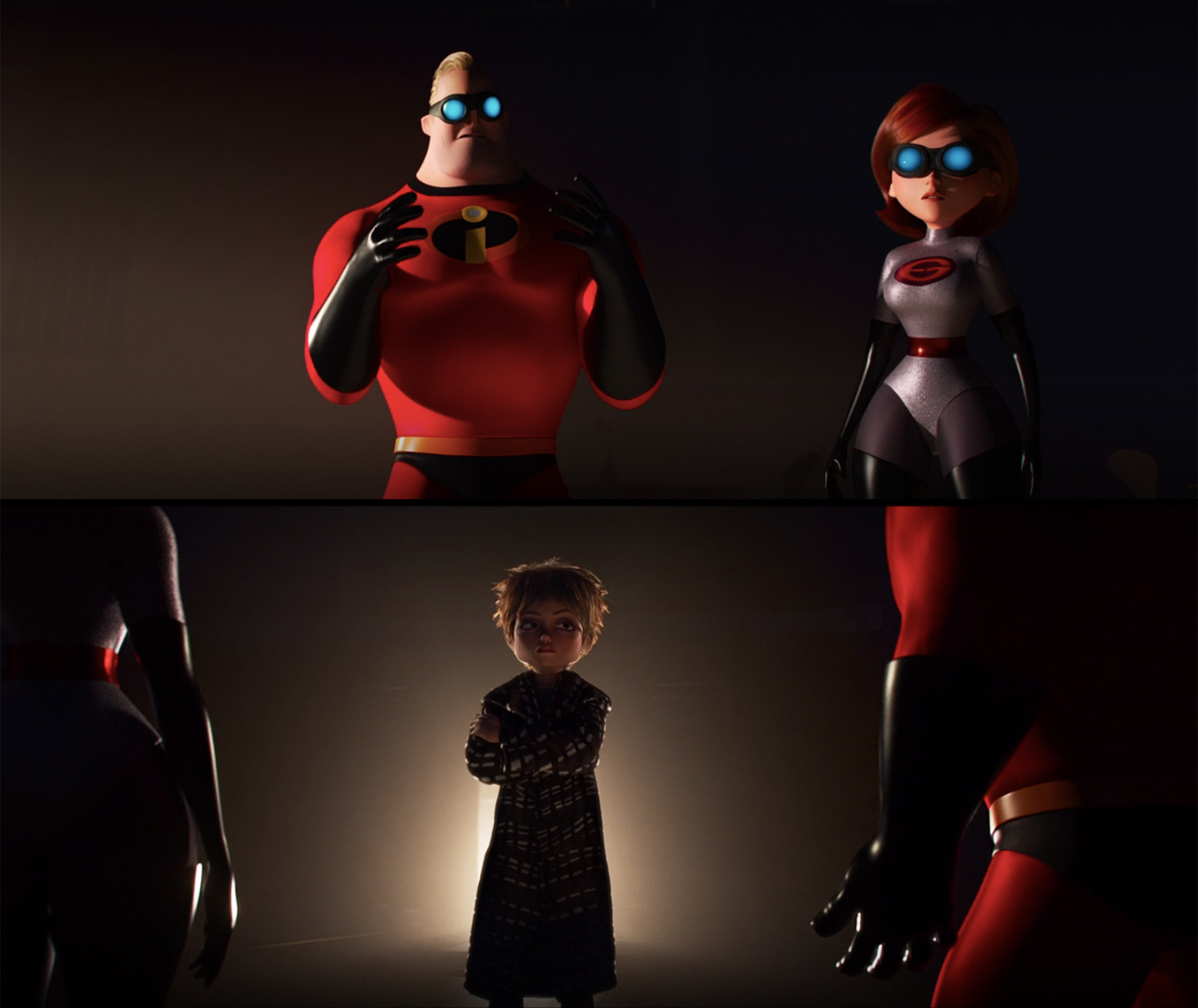 Evelyn reveals her identity to Elastigirl and Mr. Incredible
