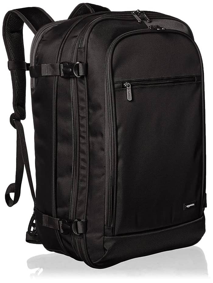 A closed backpack in black