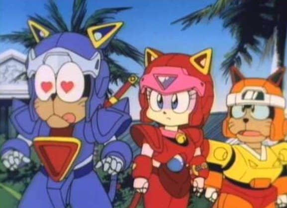 The three Samurai Pizza Cats in their armor