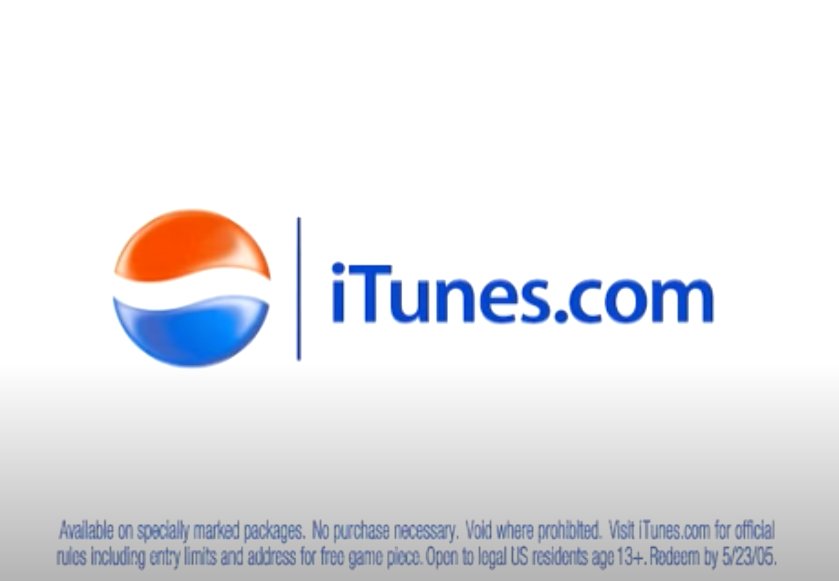 Screenshot from the commercial of the Pepsi logo next to the words &quot;iTunes.com&quot;