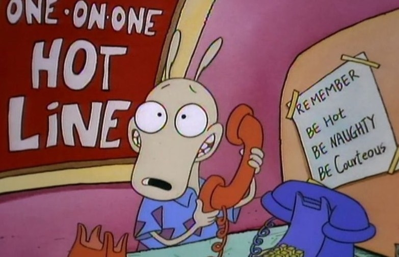 Rocko answers the phone at a "One-on-One Hotline"