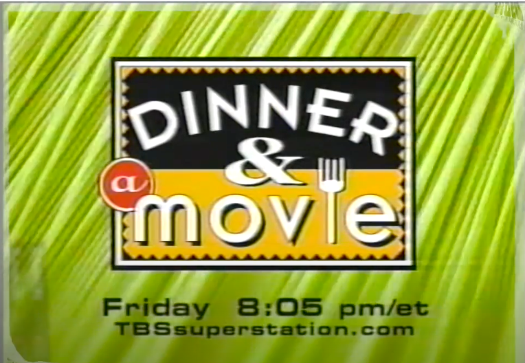 A screenshot of for a commercial for TBS&#x27; &quot;Dinner &amp;amp; Movie&quot; series which started at 8:05 pm