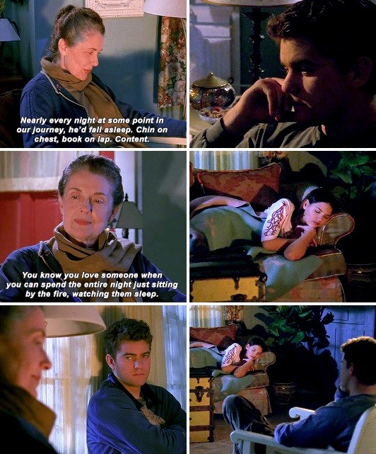 Pacey watching Joey sleep after talking to Grams about love