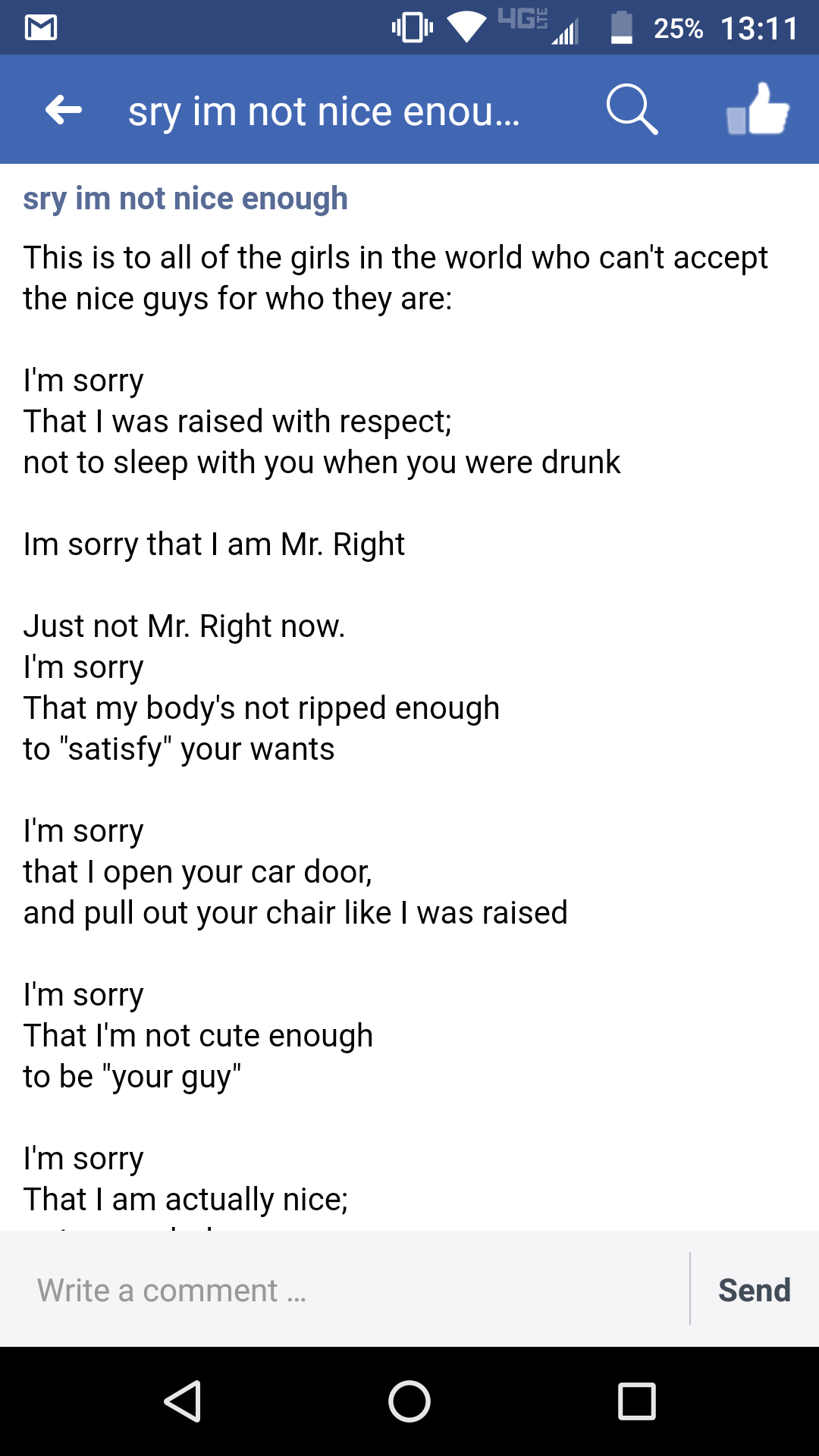 a note poem about being a &quot;nice guy,&quot; AKA very entitled and bitter that he&#x27;s not popular