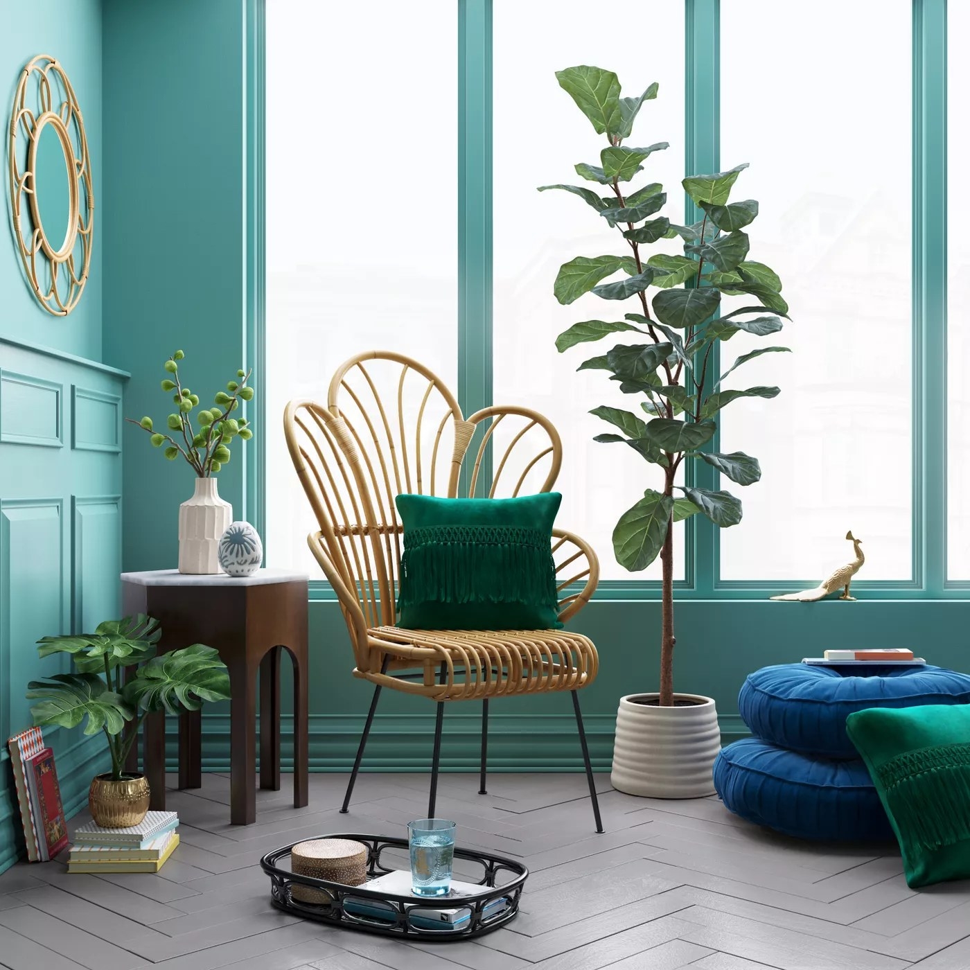 The chair in a living room decorated with a green pillow