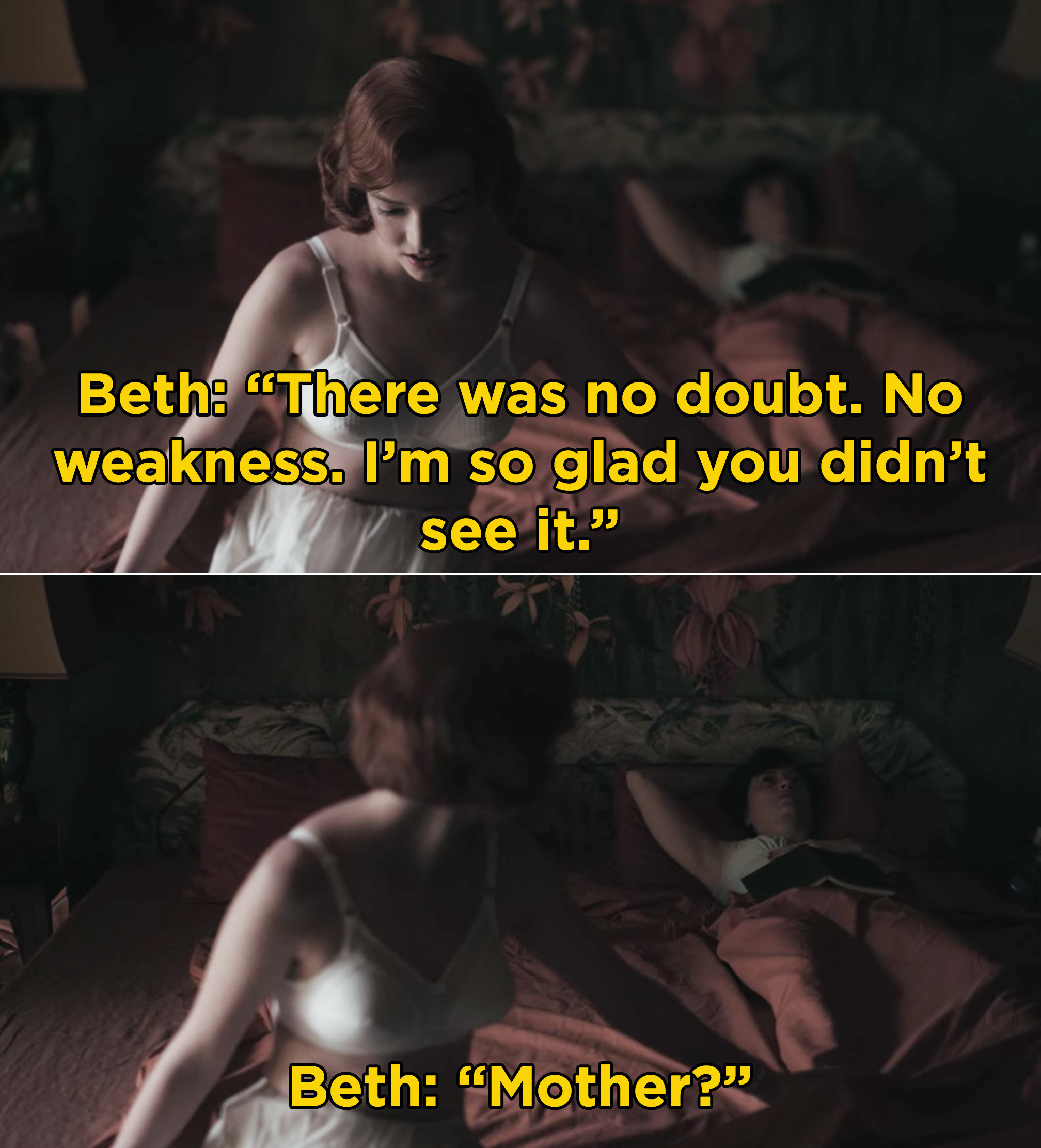 Beth talking to her mother and then realizing she&#x27;s lying still and not responding