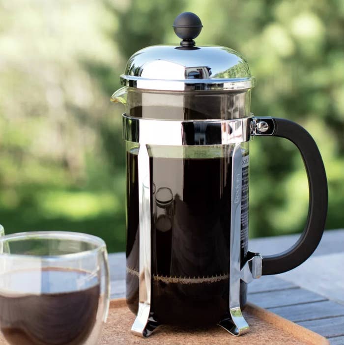 The Bodum french press coffee maker in chrome