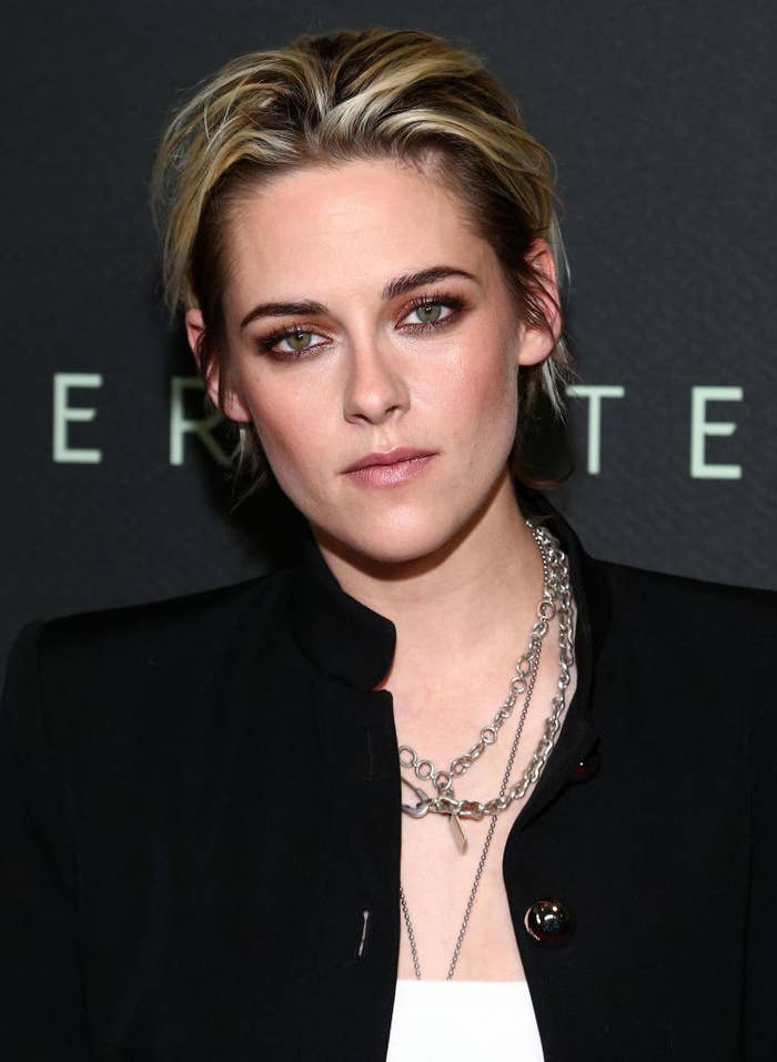 Kristen Stewart at a screening for &quot;Underwater&quot; in 2020, with short hair and makeup